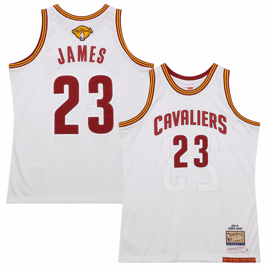 LeBron James Camiseta Auténtica de los Hardwood Classics 2015/16 de los Cleveland Cavaliers de Mitchell & Ness - Blanco