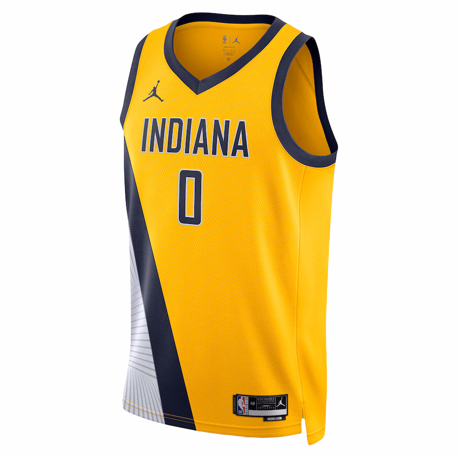 Tyrese Haliburton, Camiseta Swingman unisex de la marca Jordan de los Indiana Pacers - Edición Declaración - Oro