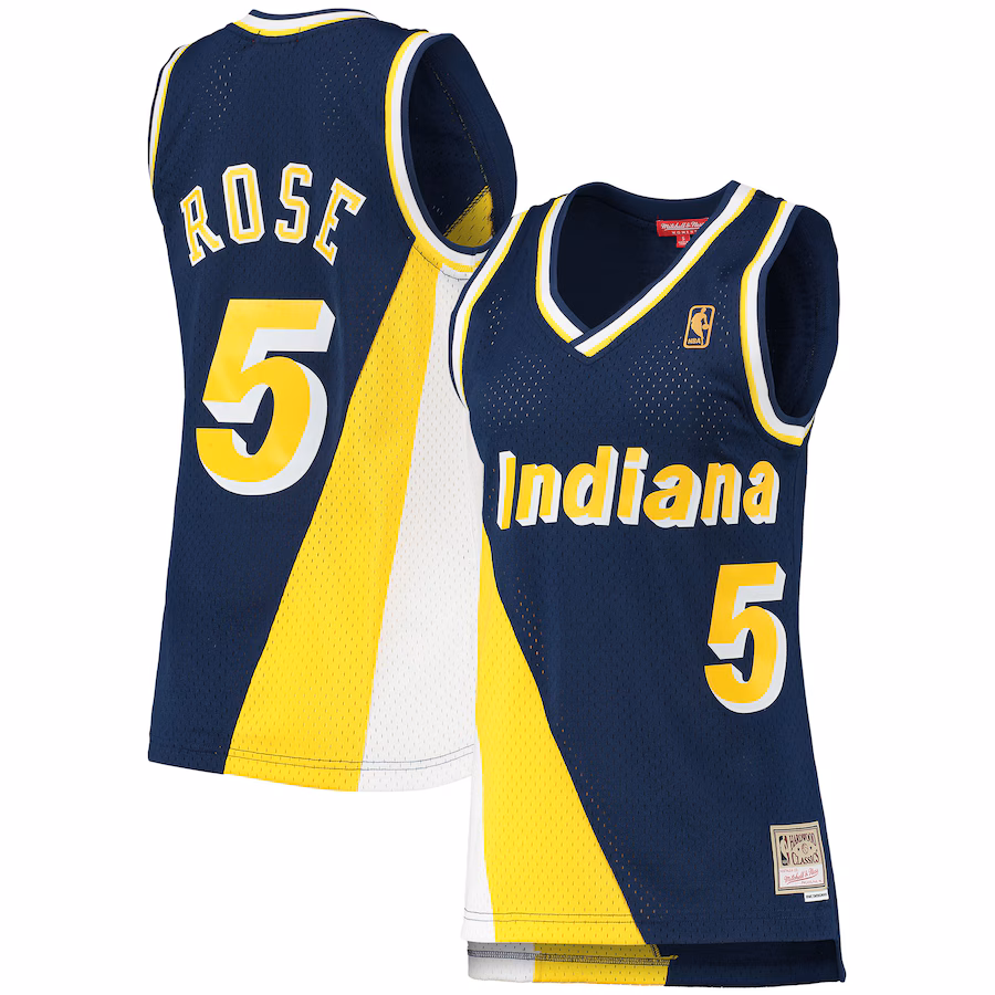Jalen Rose, Maglia Swingman Hardwood Classics 1996/97 per donne di Mitchell & Ness degli Indiana Pacers - Blu marinaio