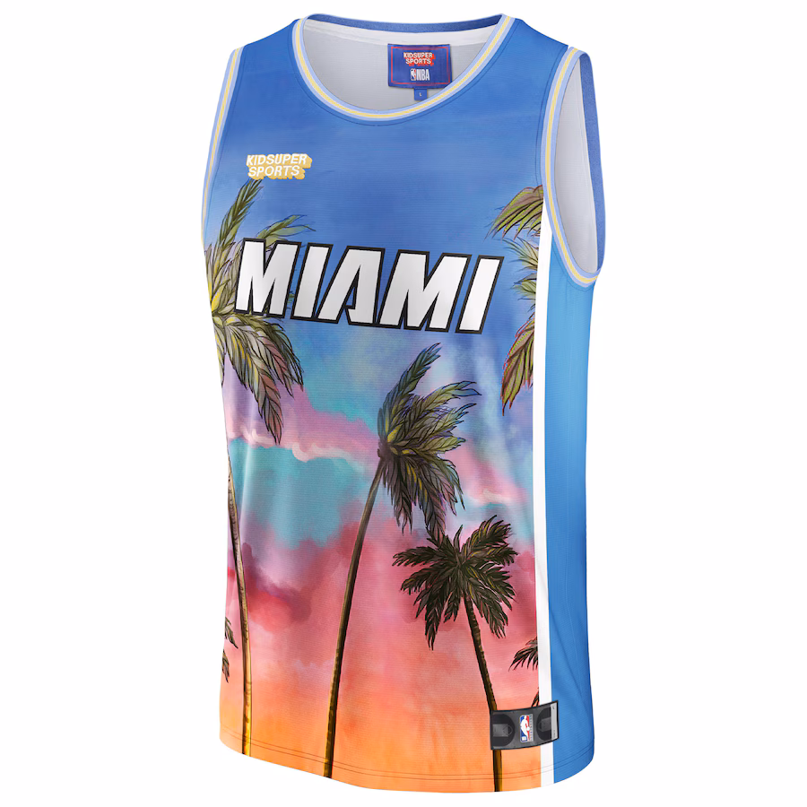Miami Heat NBA und KidSuper Studios Unisex Heimat-Trikot - Blau