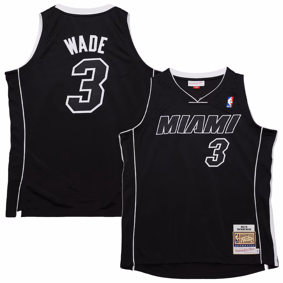Dwyane Wade, Maillot Authentique des Hardwood Classics 2011/12 des Miami Heat de Mitchell & Ness - Noir