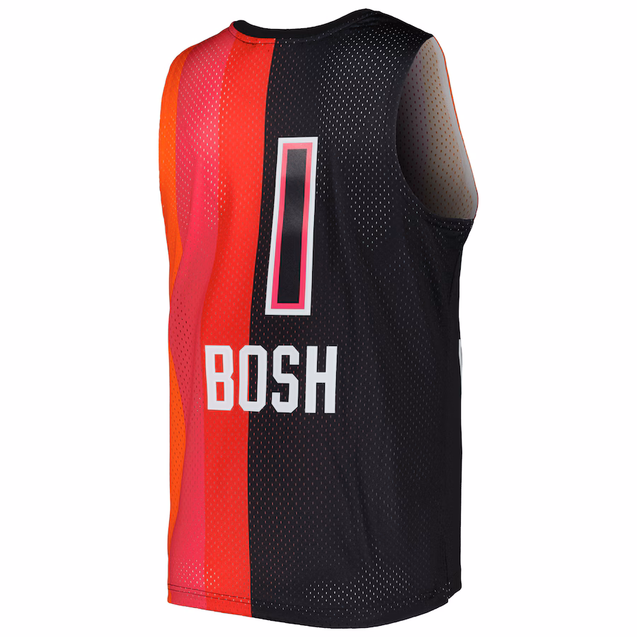 Chris Bosh, Maillot Swingman Split des Hardwood Classics 2011/12 des Miami Heat de Mitchell & Ness - Noir/Rouge