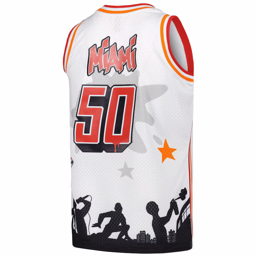 Maillot de mode des Hardwood Classics Miami Heat Mitchell & Ness x Tats Cru - Blanc