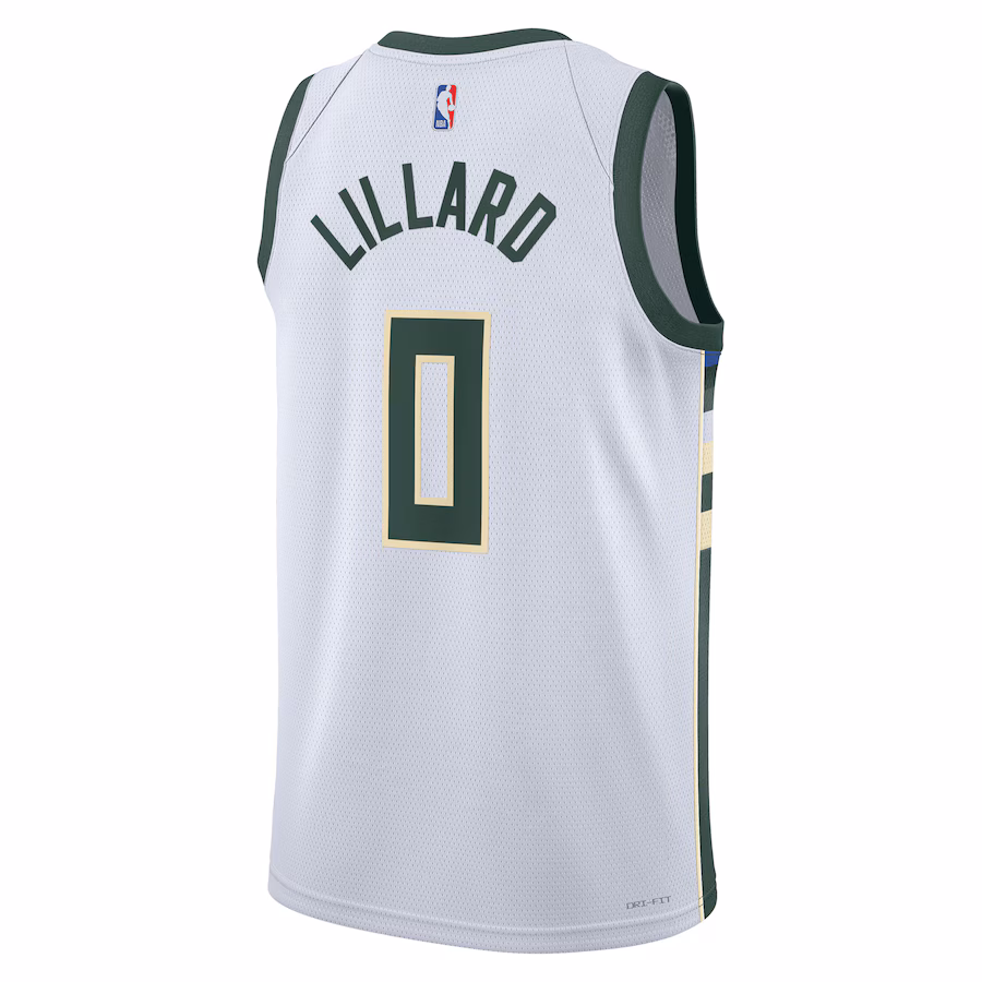 Damian Lillard, Camiseta de jugador Swingman Fear The Deer unisex de los Milwaukee Bucks - Edición Asociación - Blanco