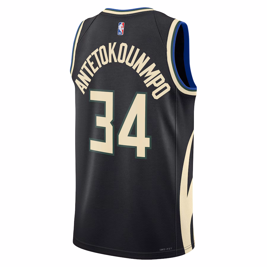 Giannis Antetokounmpo, Maglia Swingman per uomini e donne della marca Jordan dei Milwaukee Bucks - Edizione Dichiarazione - Nero