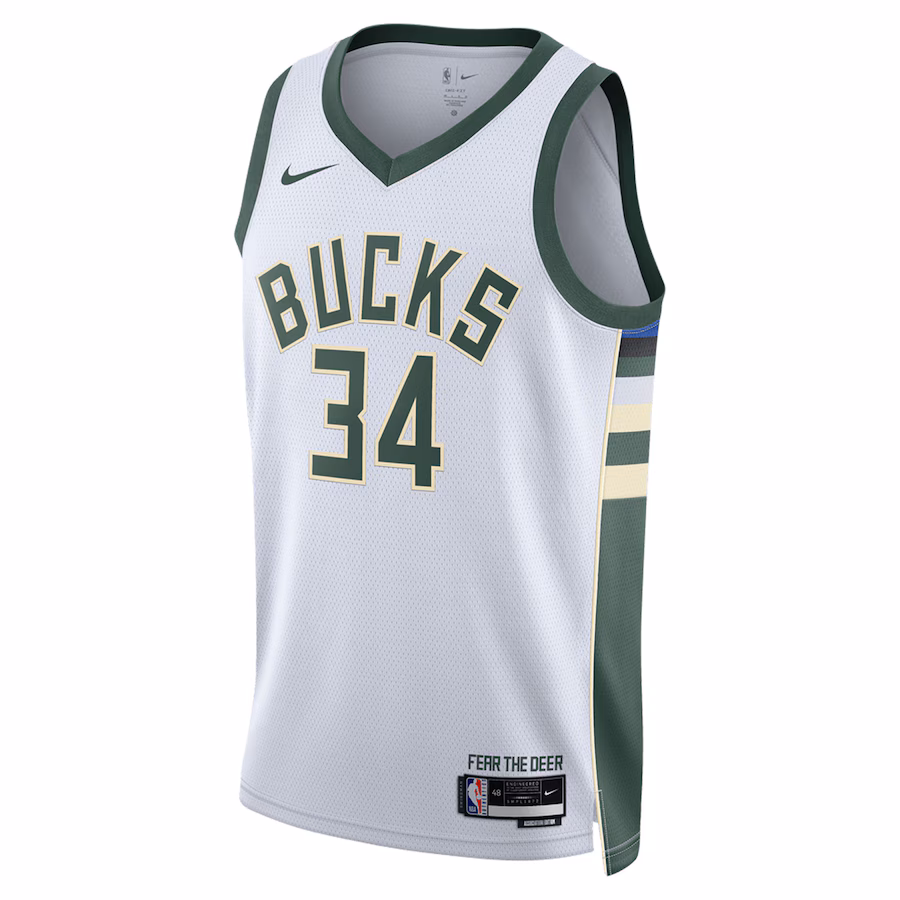 Giannis Antetokounmpo, Camiseta Swingman unisex de los Milwaukee Bucks - Edición Asociación - Blanco