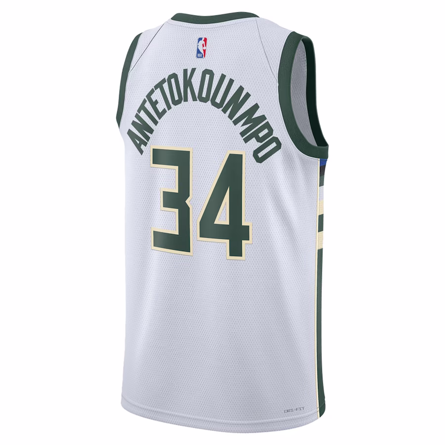 Giannis Antetokounmpo, Camiseta Swingman unisex de los Milwaukee Bucks - Edición Asociación - Blanco