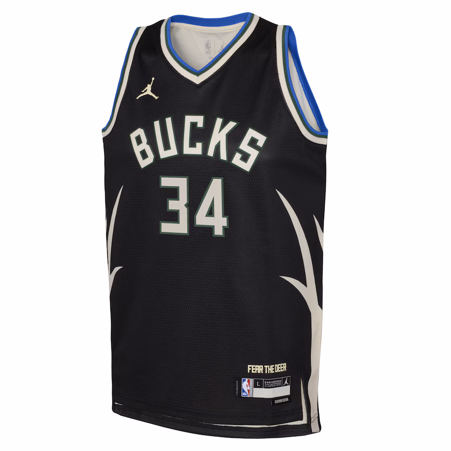Giannis Antetokounmpo, Milwaukee Bucks Jordan Brand Jugend Swingman-Trikot - Statement-Edition - Schwarz