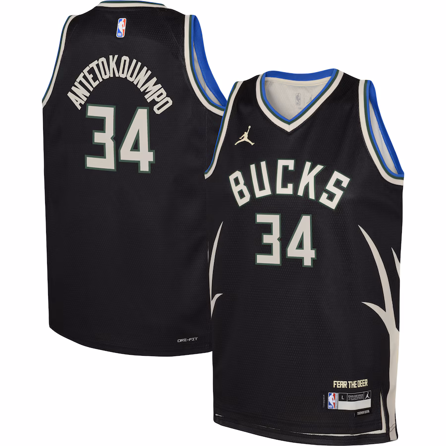Giannis Antetokounmpo, Milwaukee Bucks Jordan Brand Jugend Swingman-Trikot - Statement-Edition - Schwarz