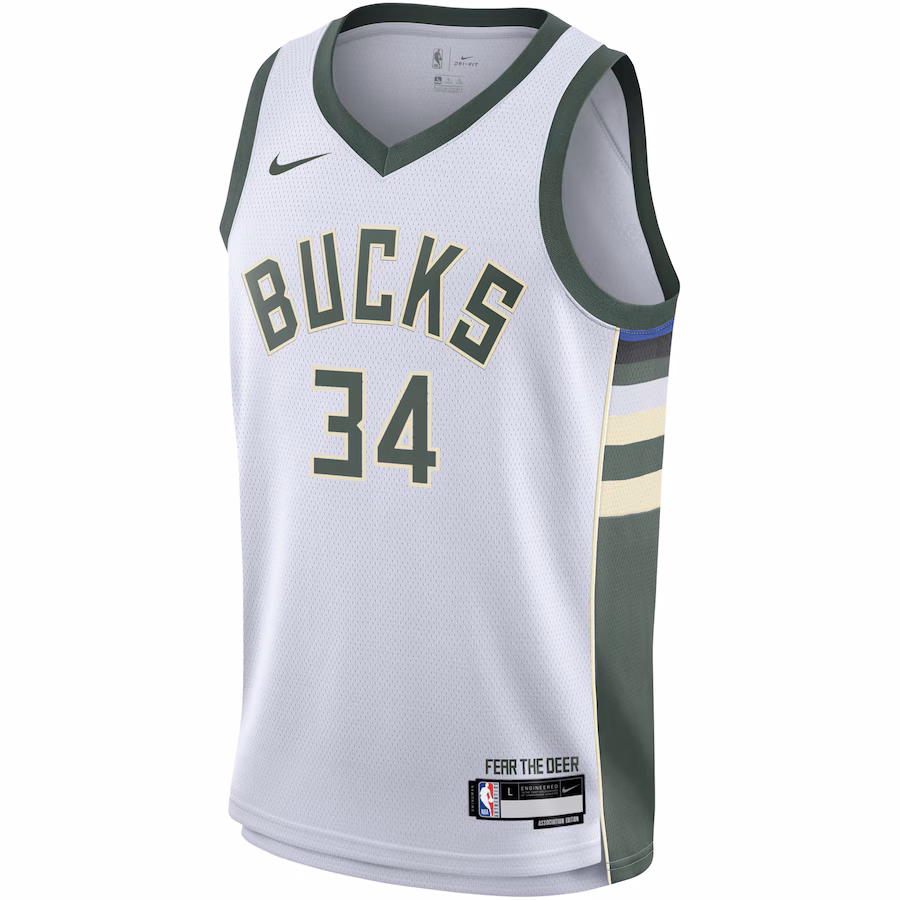Giannis Antetokounmpo, Maglia Swingman per i giovani dei Milwaukee Bucks - Edizione Associazione - Bianco