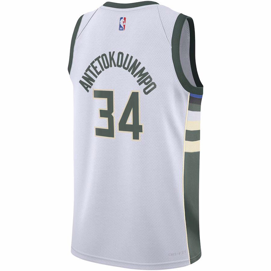 Giannis Antetokounmpo, Maglia Swingman per i giovani dei Milwaukee Bucks - Edizione Associazione - Bianco