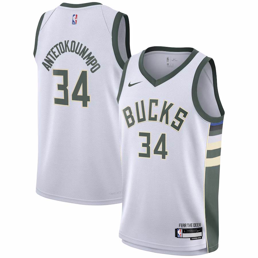 Giannis Antetokounmpo, Camiseta Swingman para jóvenes de los Milwaukee Bucks - Edición Asociación - Blanco