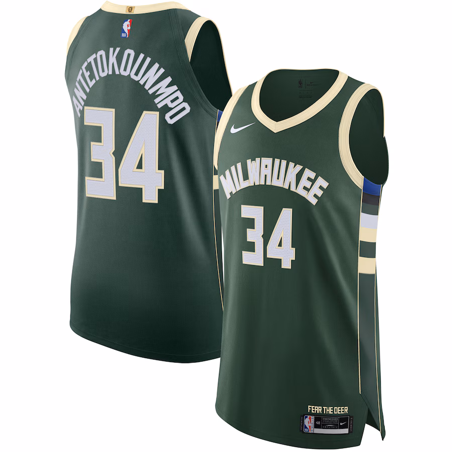 Giannis Antetokounmpo, Milwaukee Bucks Echtes Trikot - Icon-Edition - Jägergrün