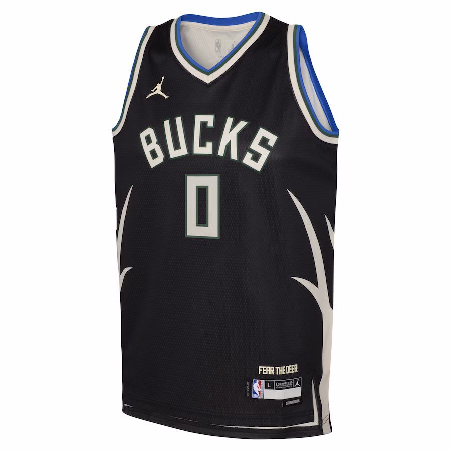 Damian Lillard, Camiseta Swingman para jóvenes de la marca Jordan de los Milwaukee Bucks - Edición Declaración - Negro