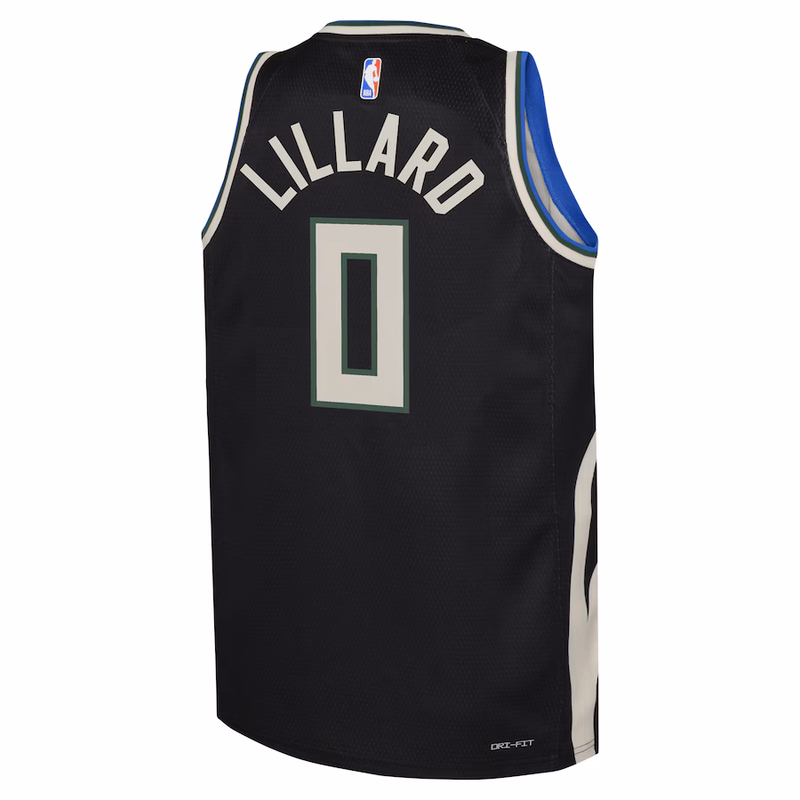 Damian Lillard, Camiseta Swingman para jóvenes de la marca Jordan de los Milwaukee Bucks - Edición Declaración - Negro