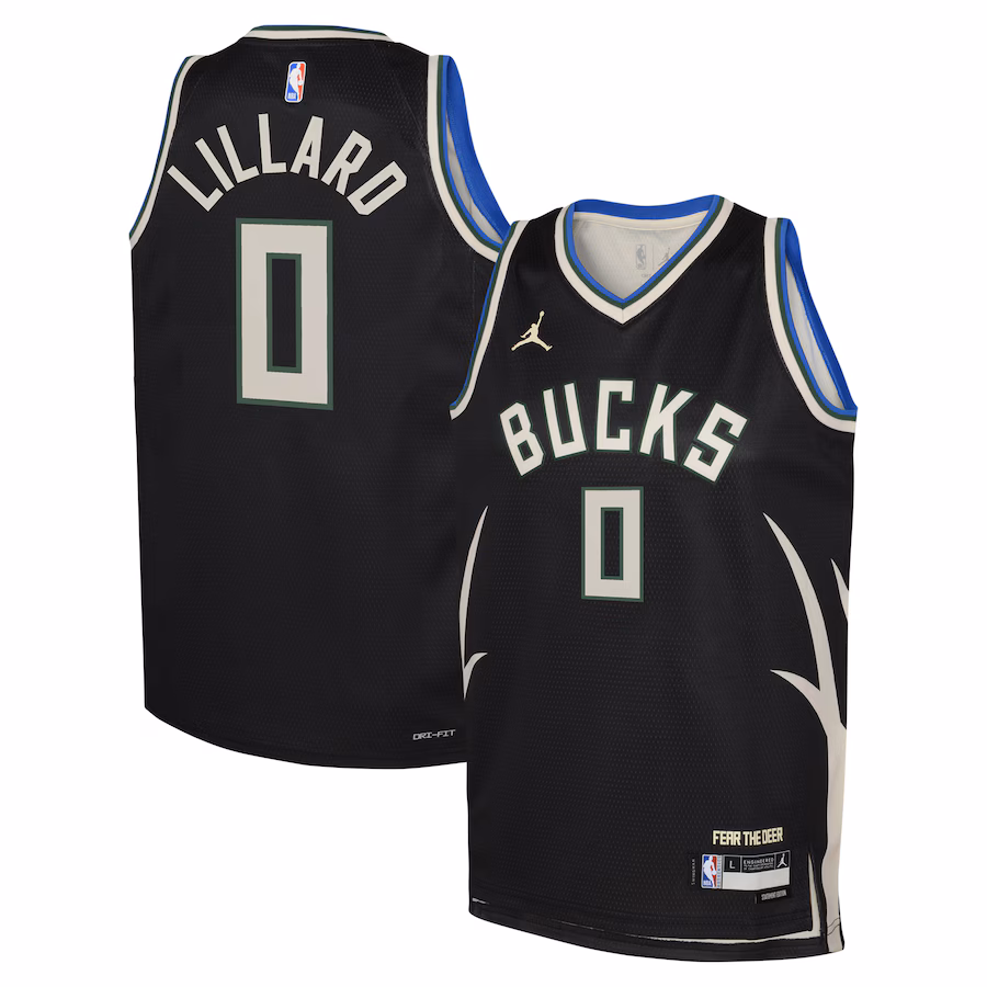 Damian Lillard, Milwaukee Bucks Jordan Brand Youth Swingman Jersey - Statement Edition - Black