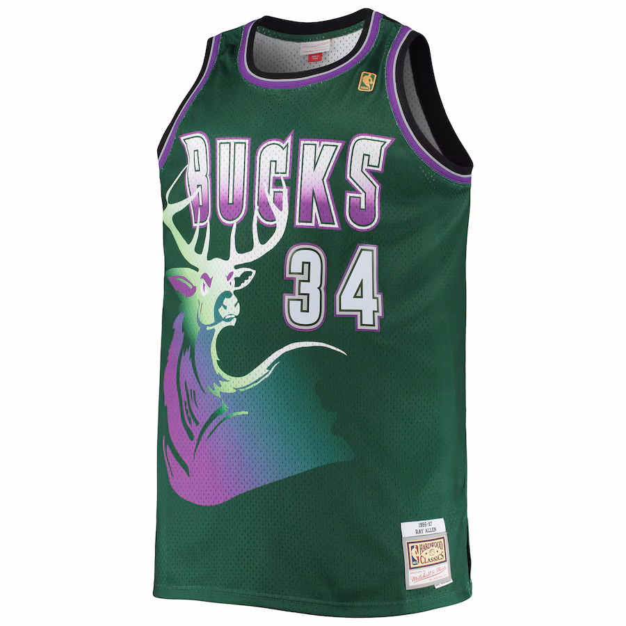 Ray Allen, Maillot Swingman des Hardwood Classics 1996/97 pour personnes de grande taille de Mitchell & Ness des Milwaukee Bucks - Vert chasseur