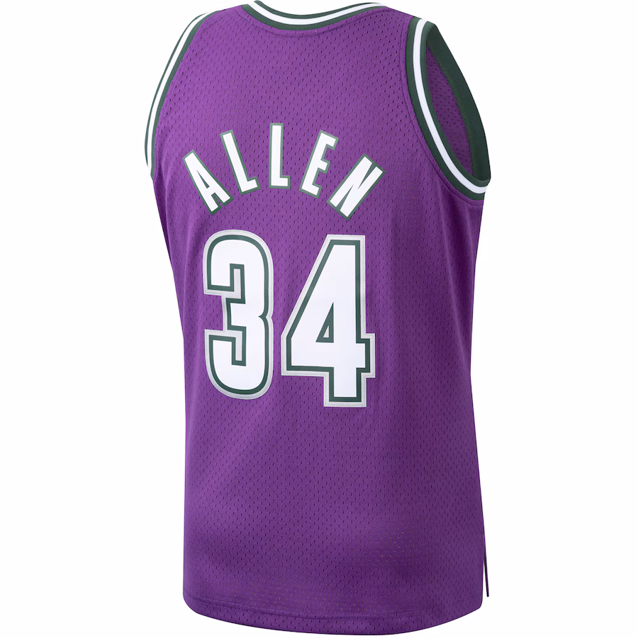 Ray Allen, Camiseta Swingman de los Hardwood Classics 2000/01 de Mitchell & Ness de los Milwaukee Bucks - Morado