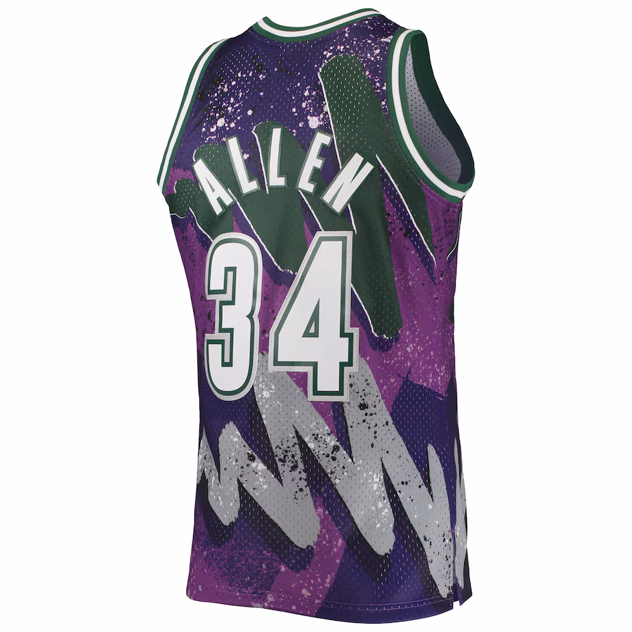 Ray Allen, Camiseta Swingman Hyper Hoops de los Hardwood Classics 2000/01 de Mitchell & Ness de los Milwaukee Bucks - Morado