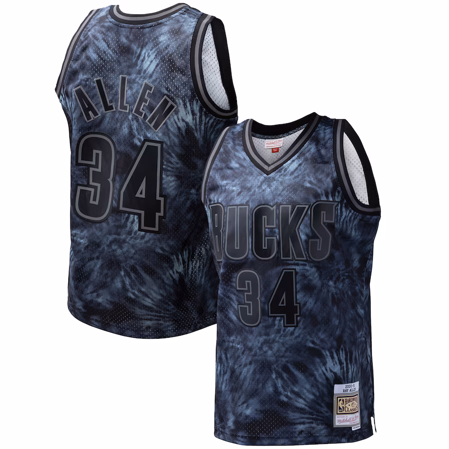 Ray Allen, Camiseta Swingman Tie-Dye (Tinteado al hilo) de los Hardwood Classics 1996/97 de Mitchell & Ness de los Milwaukee Bucks - Negro