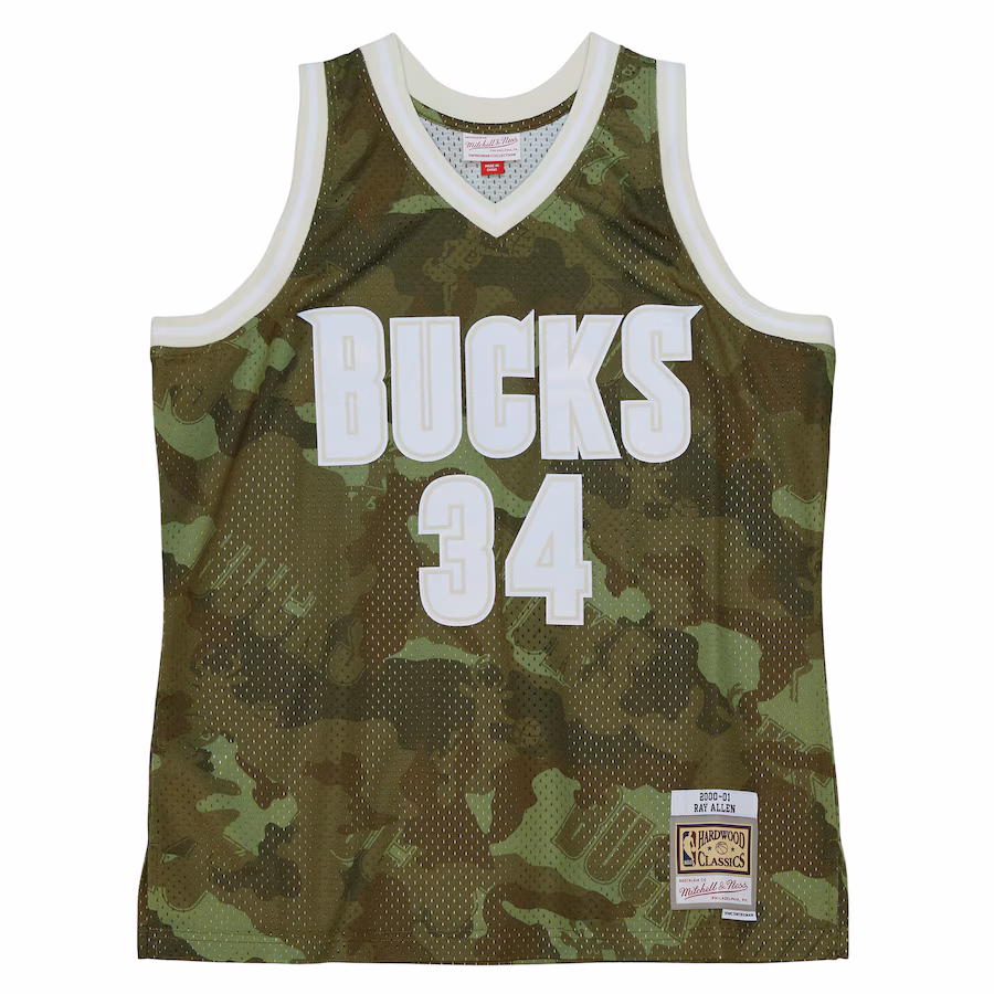 Ray Allen, Camiseta Swingman en verde fantasma 2000/01 de los Hardwood Classics de Mitchell & Ness de los Milwaukee Bucks - Camuflaje