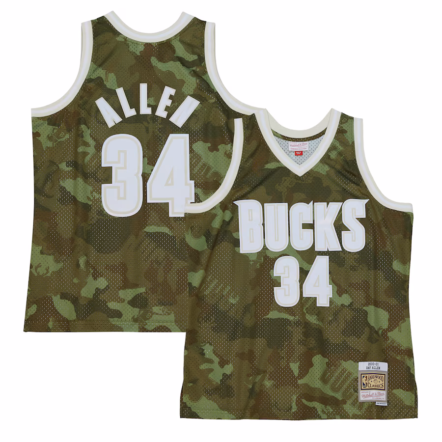 Ray Allen, Camiseta Swingman en verde fantasma 2000/01 de los Hardwood Classics de Mitchell & Ness de los Milwaukee Bucks - Camuflaje