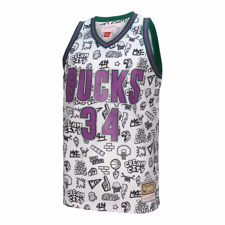 Ray Allen, Camiseta Swingman 2000/01 de Mitchell & Ness de los Milwaukee Bucks - Blanco