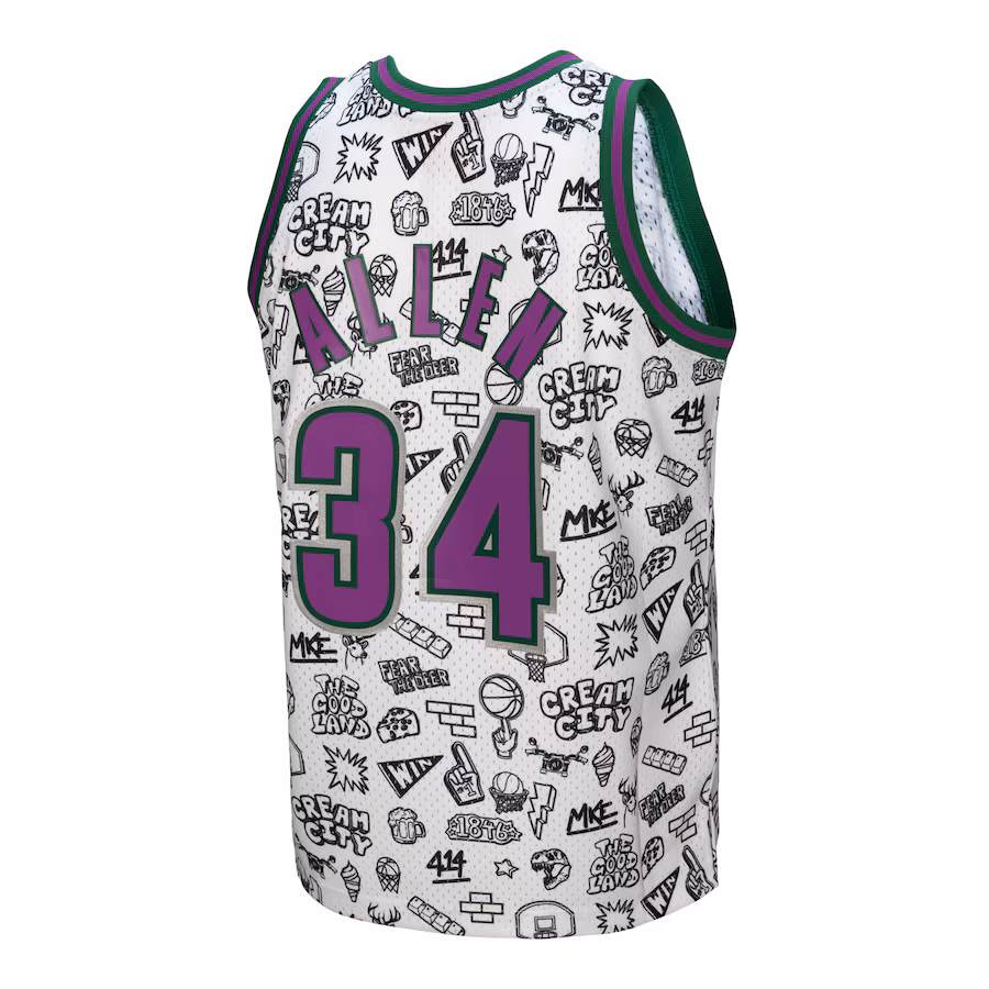 Ray Allen, Camiseta Swingman 2000/01 de Mitchell & Ness de los Milwaukee Bucks - Blanco