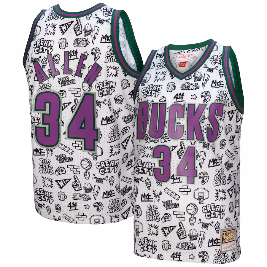 Ray Allen, Camiseta Swingman 2000/01 de Mitchell & Ness de los Milwaukee Bucks - Blanco