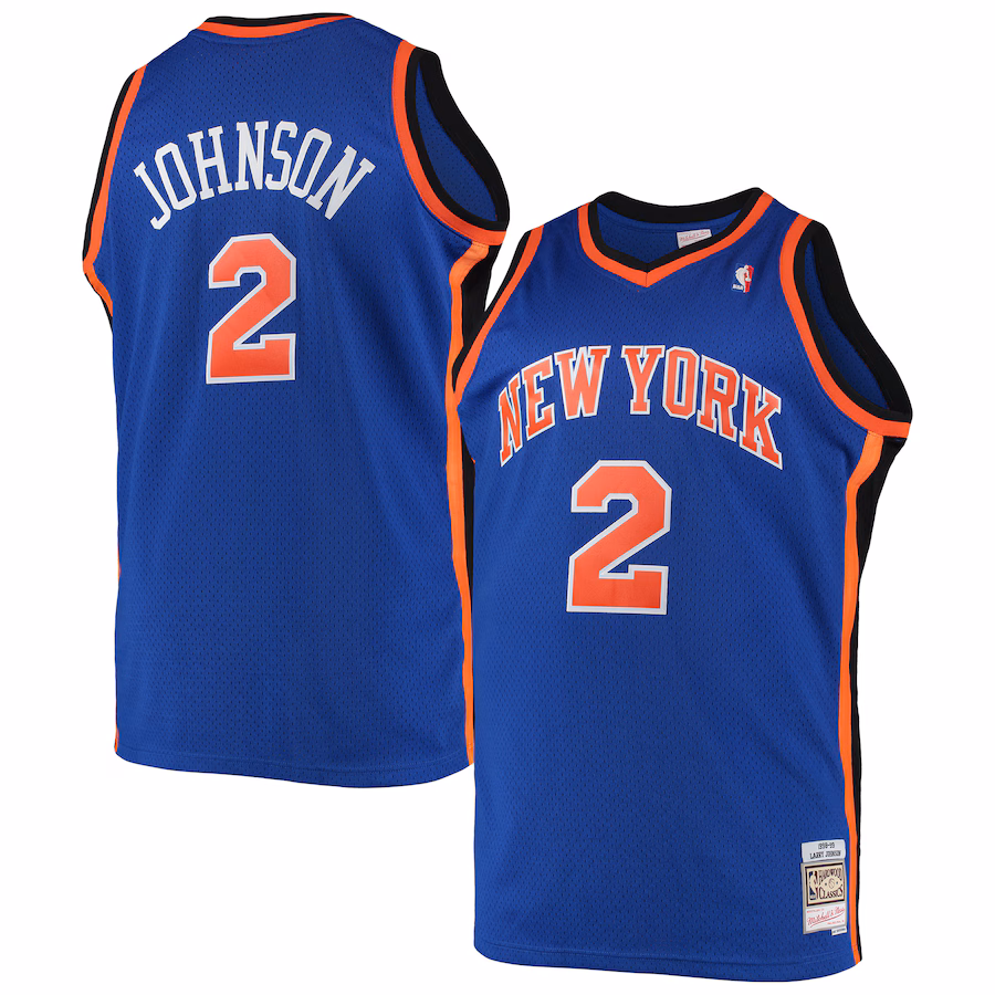 Maglia Swingman Hardwood Classics taglie forti blu Mitchell & Ness New York Knicks Larry Johnson 1998/99