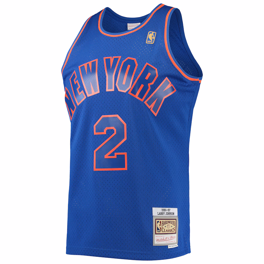 Maillot Hardwood Classics fan bleu Mitchell & Ness New York Knicks Larry Johnson 1996/97