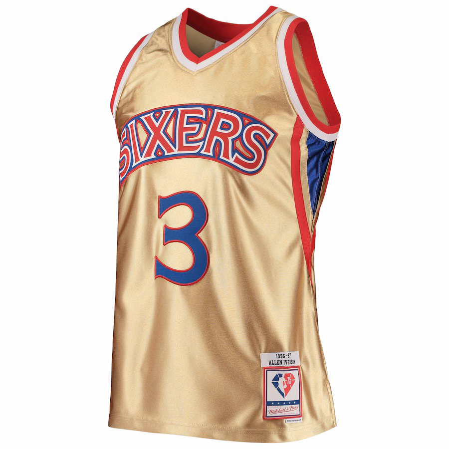 Allen Iverson Philadelphia 76ers Mitchell & Ness 75. Jahrestag 1996/1997 Klassisches Throwback Jersey - Gold
