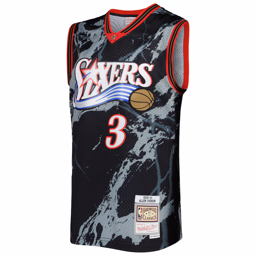 Allen Iverson Philadelphia 76ers Mitchell & Ness Maillot Swingman Marble des Classiques Hardwood 2000/2001 - Noir