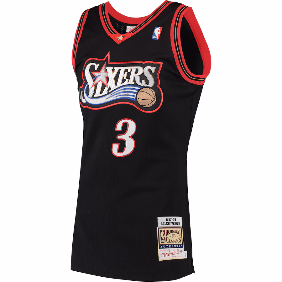 Allen Iverson Philadelphia 76ers Mitchell & Ness Camiseta Auténtica de las Clásicas Hardwood 1997/98 - Negro