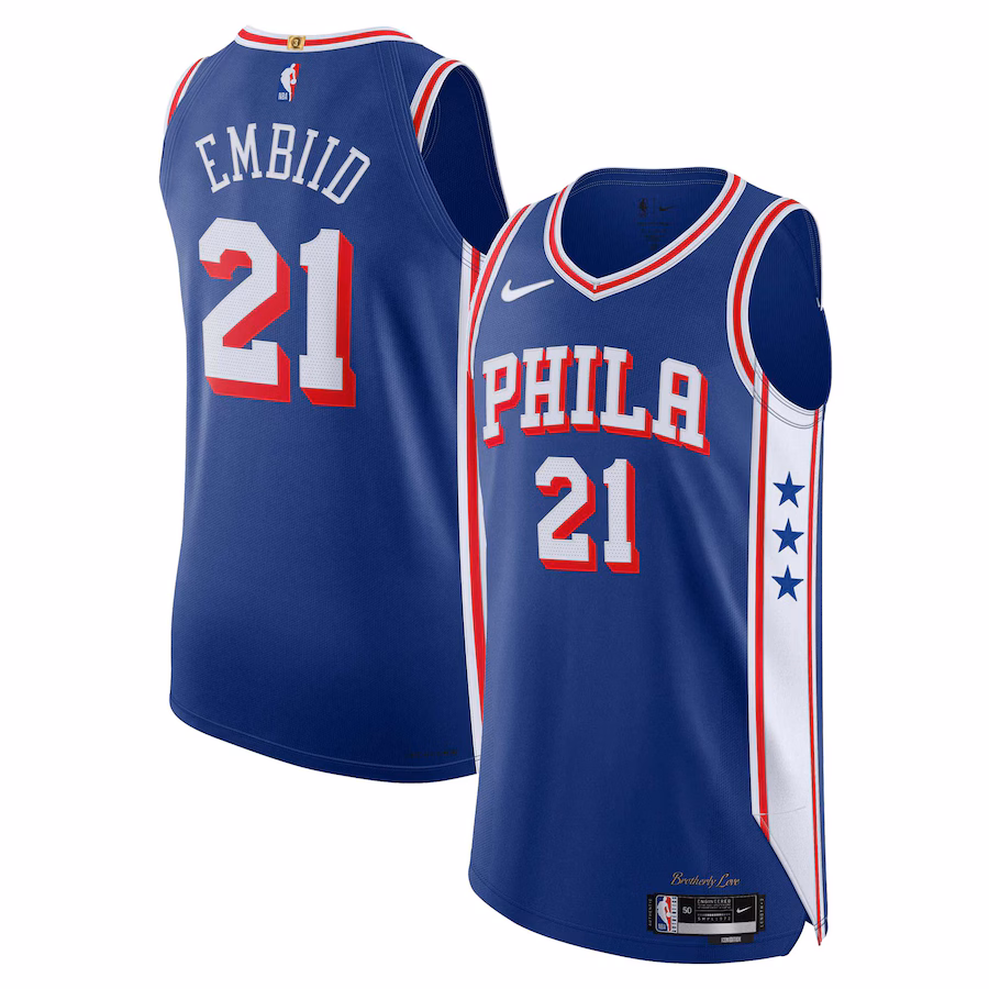 Joel Embiid Philadelphia 76ers Maglia del Giocatore - Edizione Icone - Blu Reale
