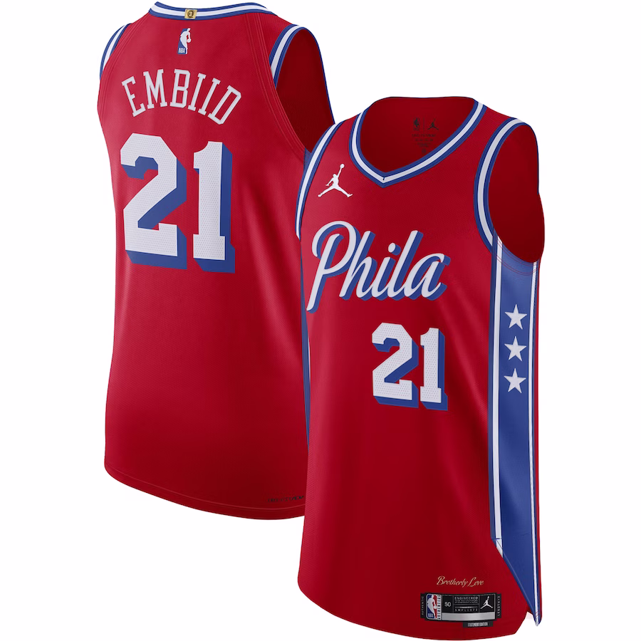 Joel Embiid Philadelphia 76ers Maglia del Giocatore Autentica di Jordan Brand - Edizione di Dichiarazione - Rosso