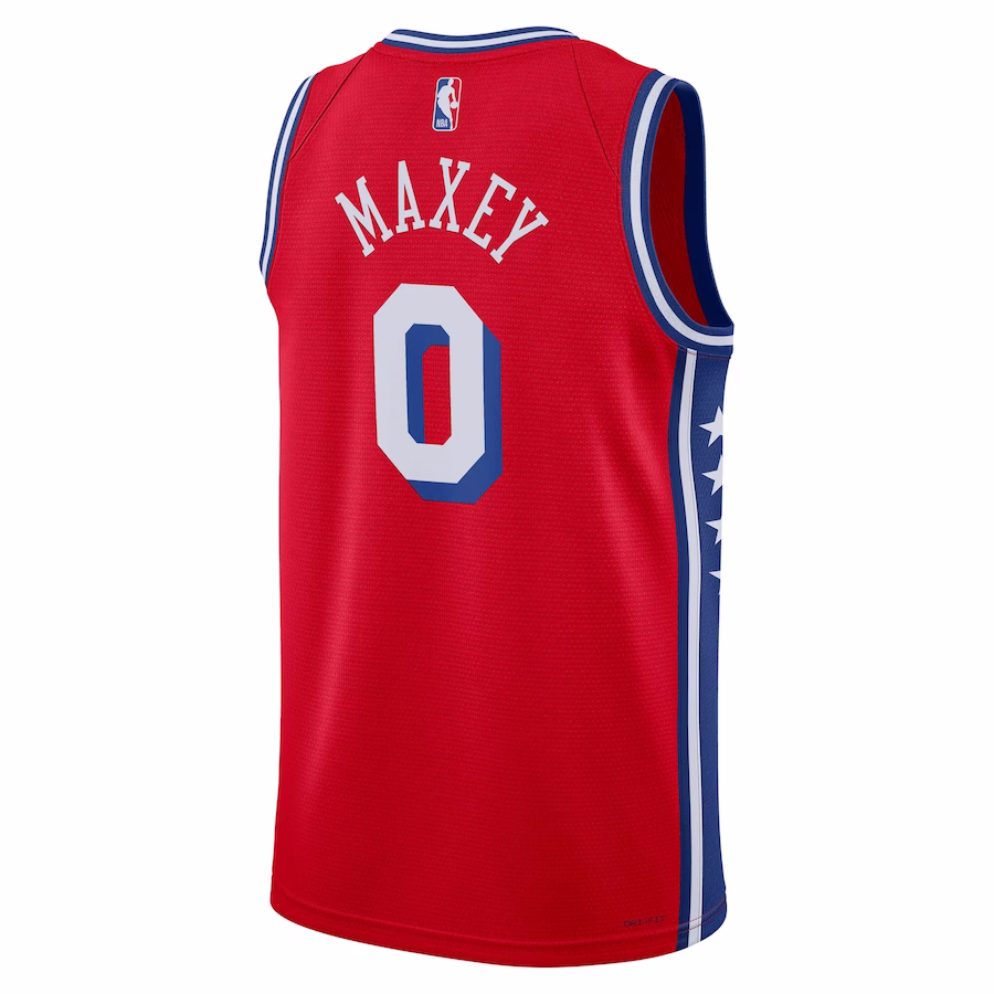 Tyrese Maxey Philadelphia 76ers Maillot Swingman Unisexe de la Marque Jordan - Édition Déclaration - Rouge
