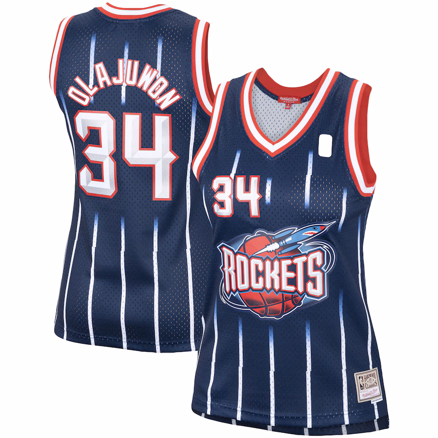 Hakeem Olajuwon, Houston Rockets, Maglia Swingman Classic Hardwood per donne, Blu marinaio