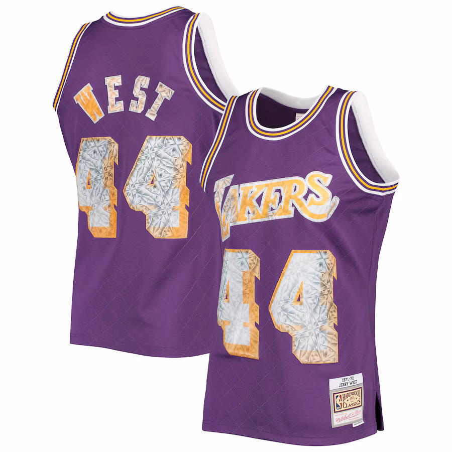 Jerry West, Los Angeles Lakers, Jersey de la Edición Fan Diamante de la 75ª Aniversario del NBA 1971/72 Clásico, Morado