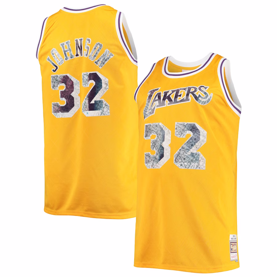 Magic Johnson, Los Angeles Lakers, Jersey de la 75ª Aniversario de la NBA Edición de Diamante para los Fans 1984/85, Oro