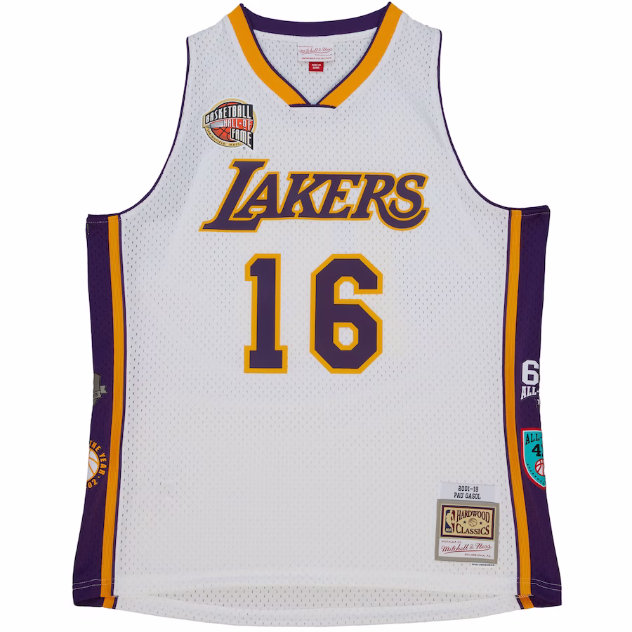 Pau Gasol, Los Angeles Lakers, Unisex Hall of Fame Klasse 2023 Retro, Weiß