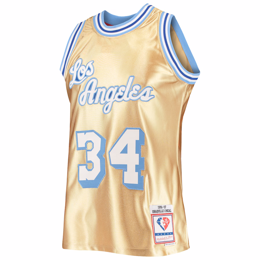 Shaquille O'Neal, Los Angeles Lakers, 75 Aniversario 1996/97 Jersey Clásico Vintage, Oro