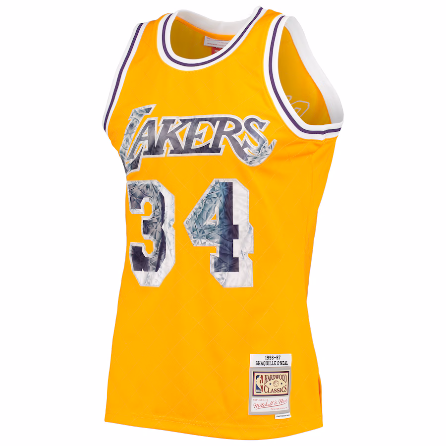 Shaquille O'Neal, Los Angeles Lakers, 1996-97 Clásico 75 Aniversario de la NBA Jersey Edición Diamond Fan, Oro
