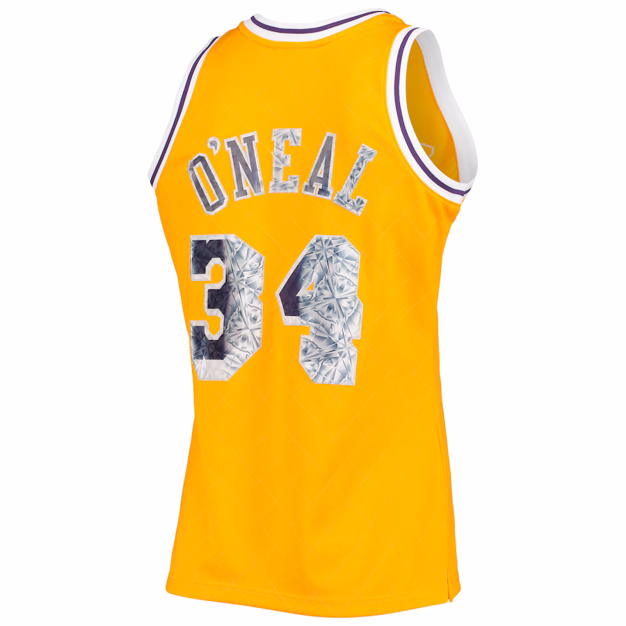 Shaquille O'Neal, Los Angeles Lakers, 1996-97 Clásico 75 Aniversario de la NBA Jersey Edición Diamond Fan, Oro