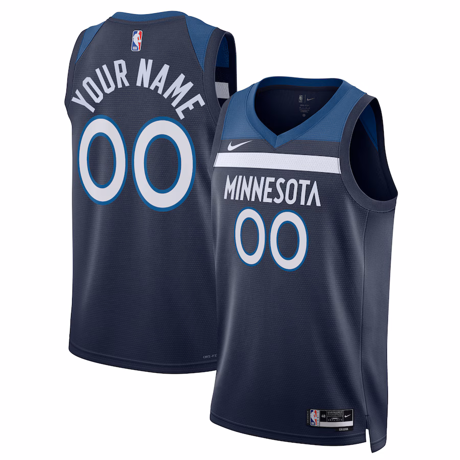 Maillot personnalisé des Minnesota Timberwolves, Édition Icône, Bleu Marine