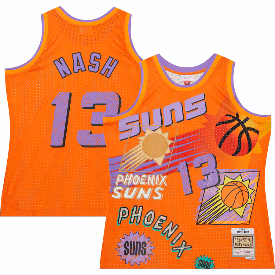 Maillot Swingman Sidewalk Sketch 1996/97 de Steve Nash pour les Phoenix Suns de Mitchell & Ness - Orange