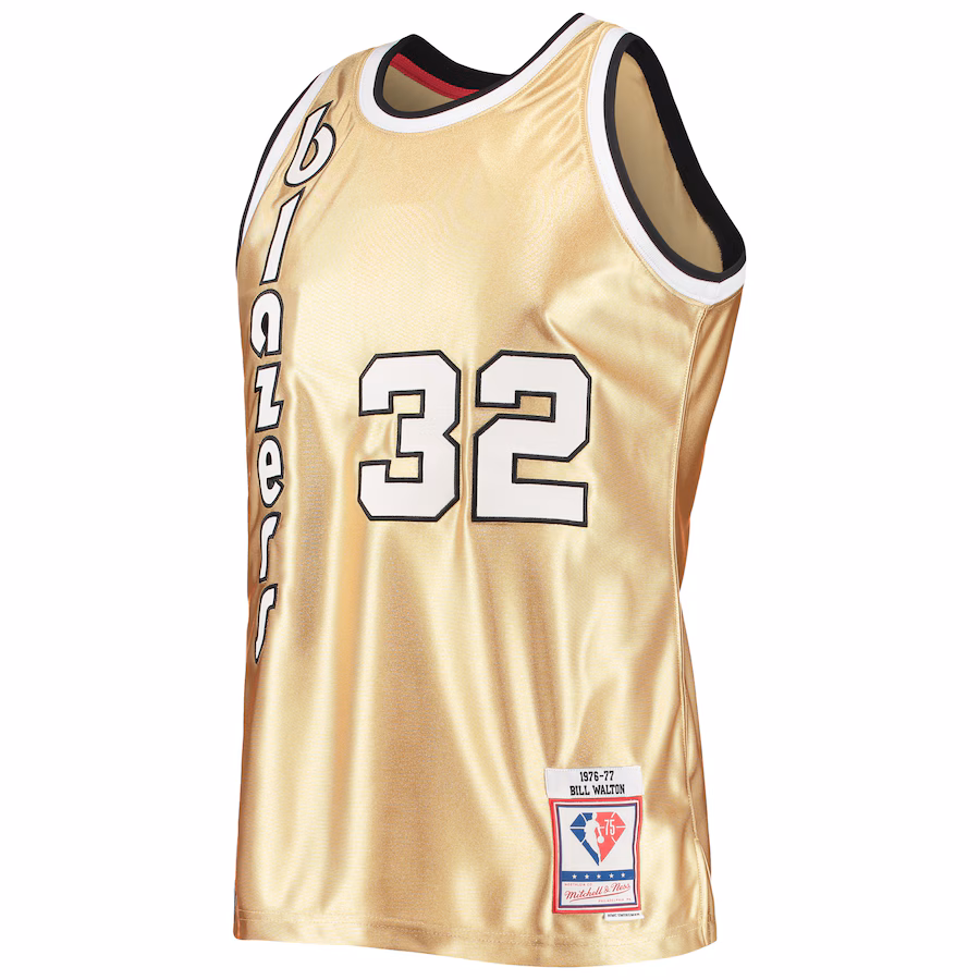 Bill Walton, Portland Trail Blazers, Camiseta clásica retro 1976/77 para el 75º aniversario, Oro