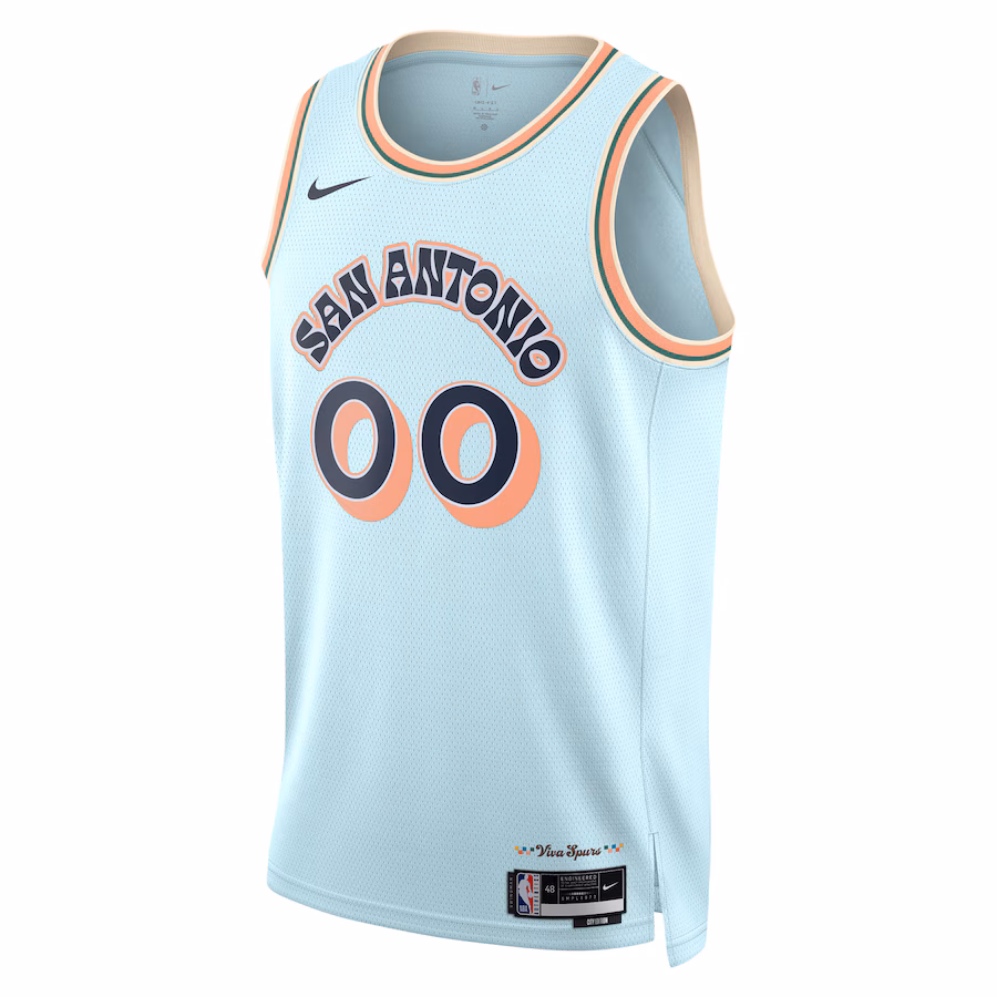 San Antonio Spurs 2024/25 Camiseta personalizada unisex, Edición ciudad, Azul claro