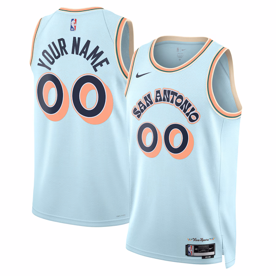 San Antonio Spurs 2024/25 Maglia personalizzata unisex, Edizione città, Blu chiaro