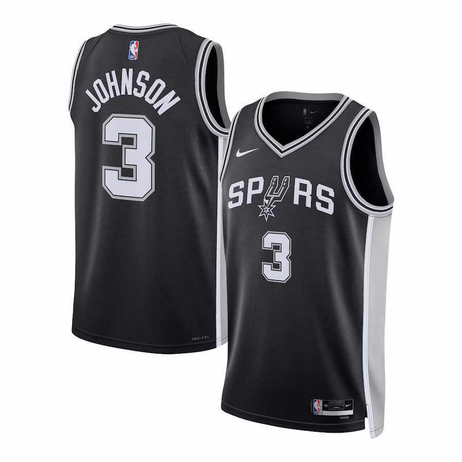 Keldon Johnson, San Antonio Spurs, Maglia unisex, Edizione Icon, Nero